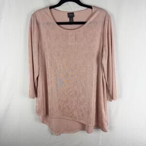 Chicos Travelers Foil Print Blouse Paris Pink w/Gold Metallic Size 2
